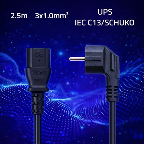 Qoltec Kabel zasilający | wtyczka kątowa SCHUKO CEE 7/7 (E/F) | IEC C13 | 3x1.00mm² | Czysta miedź Cu | 2.5m