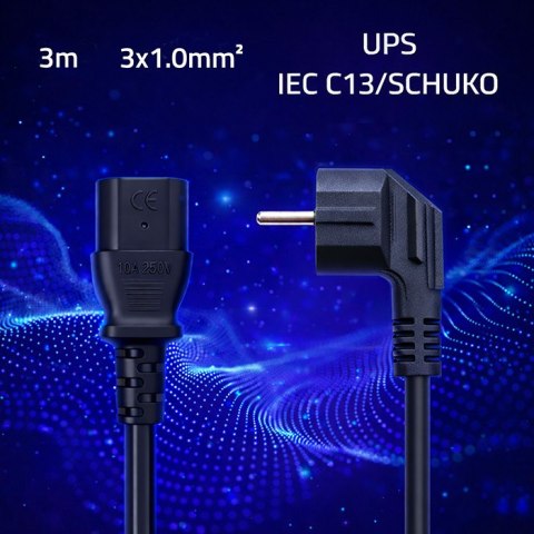 Qoltec Kabel zasilający | wtyczka kątowa SCHUKO CEE 7/7 (E/F) | IEC C13 | 3x1.00mm² | Czysta miedź Cu | 3m