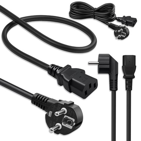 Qoltec Kabel zasilający | wtyczka kątowa SCHUKO CEE 7/7 (E/F) | IEC C13 | 3x1.00mm² | Czysta miedź Cu | 3m