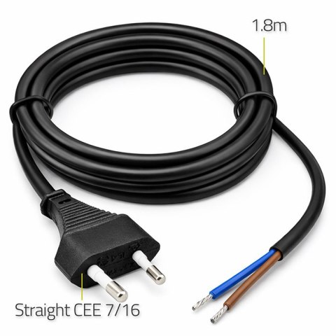 Qoltec Kabel zasilający CEE 7/16 (C) | 2x0.75 mm² | miedź Cu | odizolowany lutowany | 1.8m