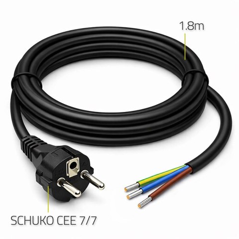 Qoltec Kabel zasilający SCHUKO CEE 7/7 (E/F) | miedź Cu | odizolowany lutowany | 3x1.00 mm² | 1.8m