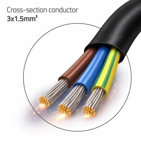 Qoltec Kabel zasilający SCHUKO CEE 7/7 (E/F) | miedź Cu | odizolowany lutowany | 3x1.50 mm² | 1.8m