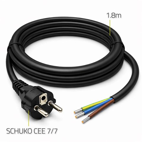 Qoltec Kabel zasilający SCHUKO CEE 7/7 (E/F) | miedź Cu | odizolowany lutowany | 3x1.50 mm² | 1.8m