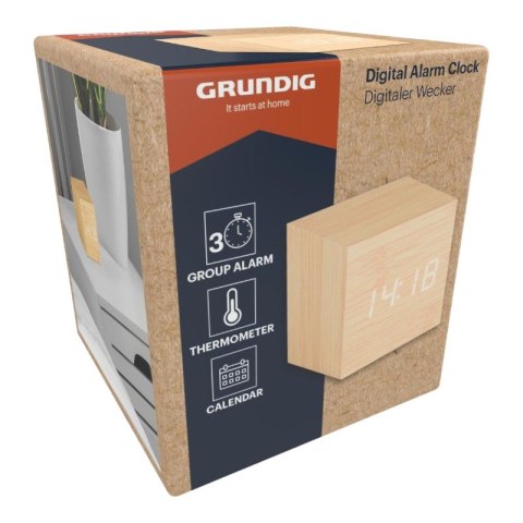 Grundig - Cyfrowy budzik LED z termometrem i kalendarzem (jasny brąz)
