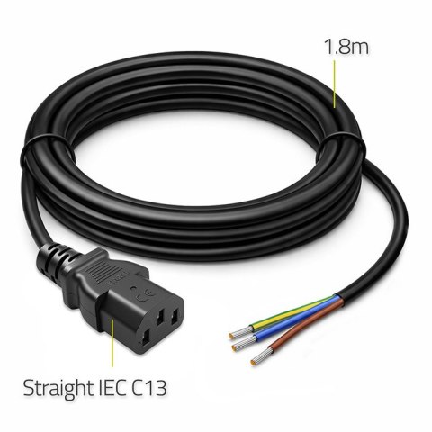 Qoltec Kabel zasilający IEC C13 | odizolowany lutowany | Czysta miedź Cu | 3x0.75mm² | 1.8m