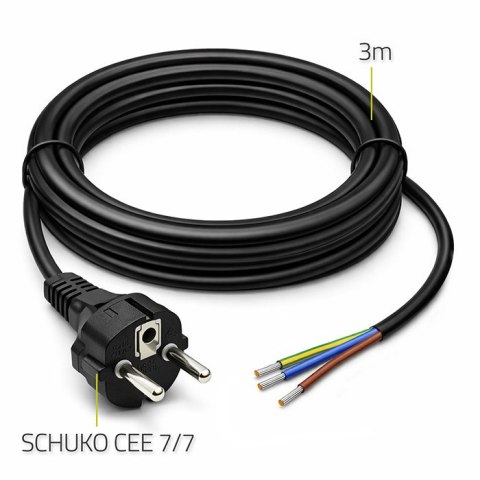 Qoltec Kabel zasilający SCHUKO CEE 7/7 (E/F) | miedź Cu | odizolowany lutowany | 3x1.50 mm² | 3m