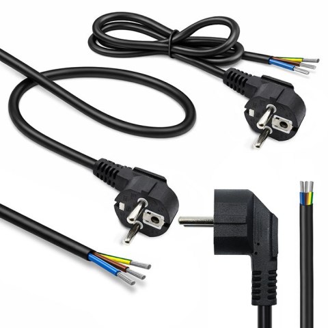 Qoltec Kabel zasilający | wtyczka kątowa SCHUKO CEE 7/7 (E/F) | miedź Cu | odizolowany lutowany | 3x0.75 mm² | 1.5m