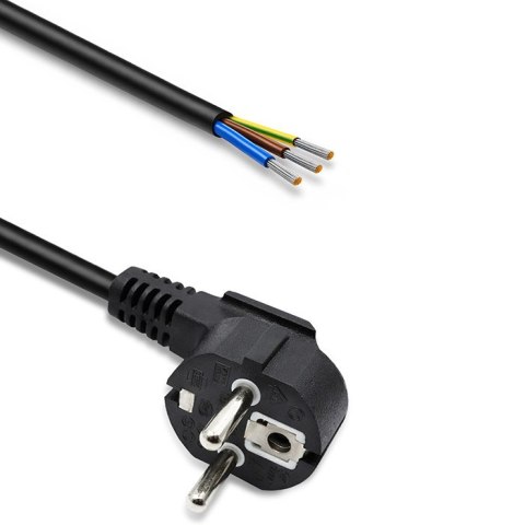 Qoltec Kabel zasilający | wtyczka kątowa SCHUKO CEE 7/7 (E/F) | miedź Cu | odizolowany lutowany | 3x0.75 mm² | 3m