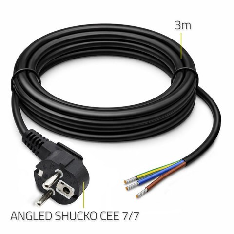 Qoltec Kabel zasilający | wtyczka kątowa SCHUKO CEE 7/7 (E/F) | miedź Cu | odizolowany lutowany | 3x0.75 mm² | 3m
