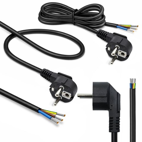 Qoltec Kabel zasilający | wtyczka kątowa SCHUKO CEE 7/7 (E/F) | miedź Cu | odizolowany lutowany | 3x0.75 mm² | 3m