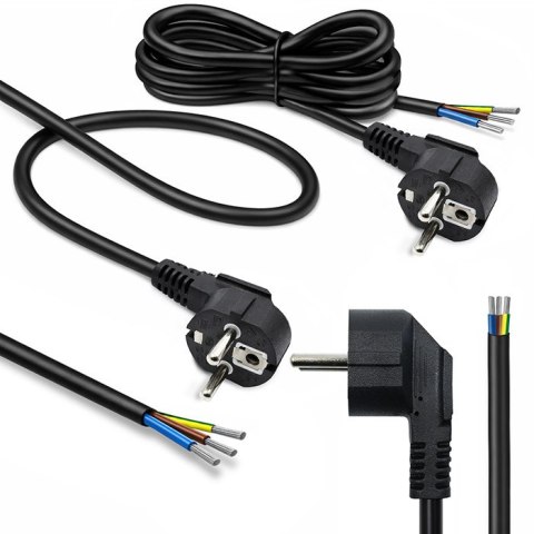 Qoltec Kabel zasilający | wtyczka kątowa SCHUKO CEE 7/7 (E/F) | miedź Cu | odizolowany lutowany | 3x0.75 mm² | 5m