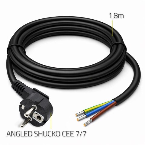 Qoltec Kabel zasilający | wtyczka kątowa SCHUKO CEE 7/7 (E/F) | miedź Cu | odizolowany lutowany | 3x1.00 mm² | 1.8m