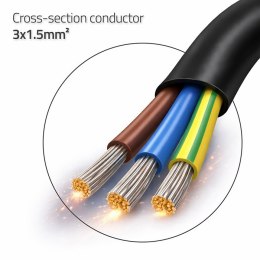 Qoltec Kabel zasilający | wtyczka kątowa SCHUKO CEE 7/7 (E/F) | miedź Cu | odizolowany lutowany | 3x1.50 mm² | 3m