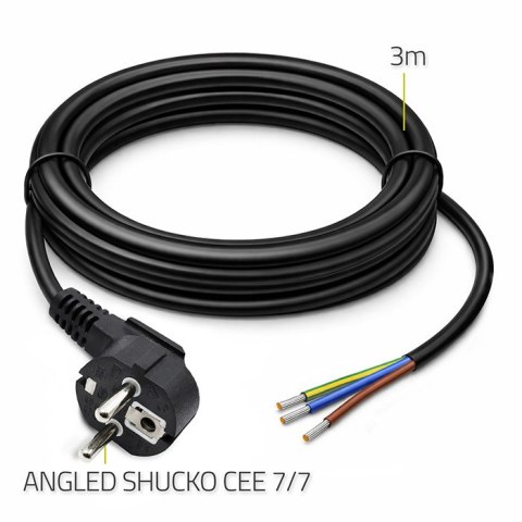 Qoltec Kabel zasilający | wtyczka kątowa SCHUKO CEE 7/7 (E/F) | miedź Cu | odizolowany lutowany | 3x1.50 mm² | 3m