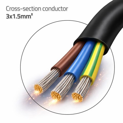 Qoltec Kabel zasilający | wtyczka kątowa SCHUKO CEE 7/7 (E/F) | miedź Cu | odizolowany lutowany | 3x1.50 mm² | 5m