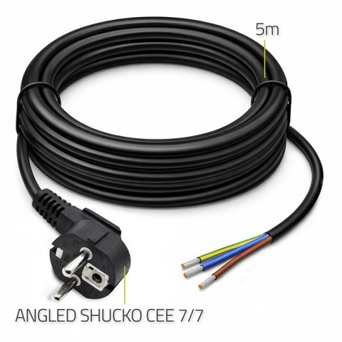 Qoltec Kabel zasilający | wtyczka kątowa SCHUKO CEE 7/7 (E/F) | miedź Cu | odizolowany lutowany | 3x1.50 mm² | 5m