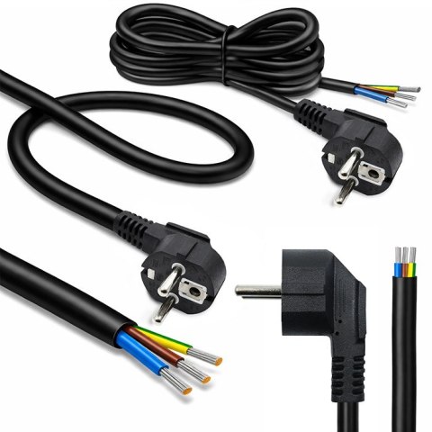 Qoltec Kabel zasilający | wtyczka kątowa SCHUKO CEE 7/7 (E/F) | miedź Cu | odizolowany lutowany | 3x1.50 mm² | 5m