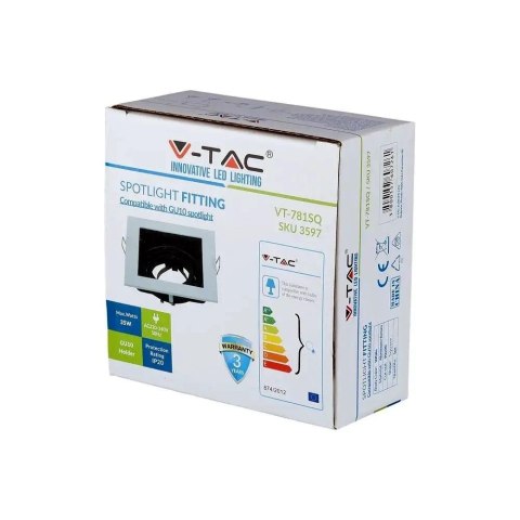 Oczko V-TAC aluminiowe GU10 kwadrat białe/czarne VT-781SQ-WH