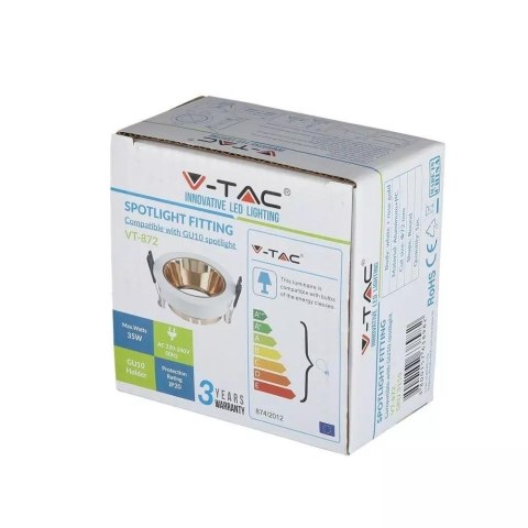Oczko V-TAC GU10 wpuszczane białe/złoty mosiądz okrągłe VT-872-WR 3 lata gwarancji