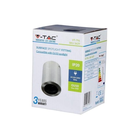 Oprawa V-TAC aluminiowa GU10 okrągła natynkowa tuba satyna+czarny 142x100 VT-796-SN