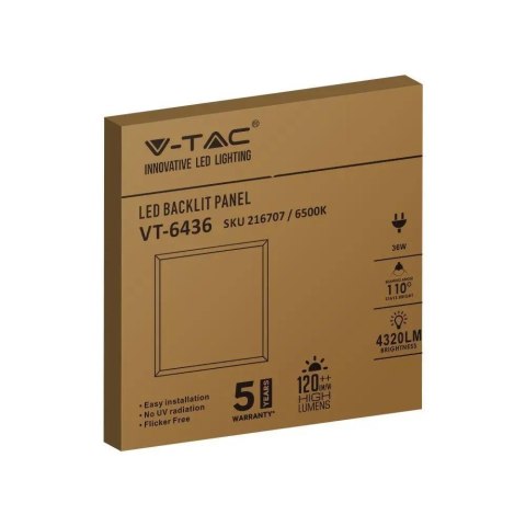 Panel LED V-TAC 36W 60x60 LED backlight 33mm 120Lm/W VT-6436 4000K 4320lm 5 lat gwarancji