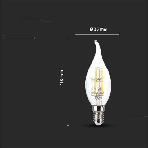 Żarówka LED V-TAC 4W filament E14 świeczka płomyk VT-1997 3000K 400lm