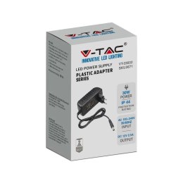 Zasilacz LED V-TAC 30W 12V wtyczkowy 2.5A IP44 do gniazdka filtr EMI VT-23032
