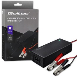 Qoltec Automatyczna ładowarka do akumulatora AGM GEL STD | Prostownik 12V | 2A | 24W | LED | Kabel 1.8m