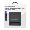 Qoltec Inteligentny czytnik chipowych kart ID SCR-0642 | USB 2.0 + Adapter USB-C