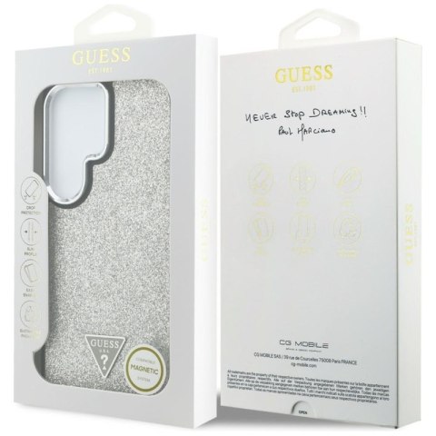 Guess Fixed Glitter Triangle MagSafe - Etui Samsung Galaxy S26 Ultra (srebrny)