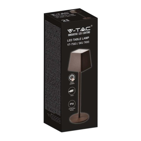 Lampka biurkowa nocna V-TAC 2W LED 36cm ładowanie ściemnianie IP54 brąz corten VT-7563 3000K 200lm