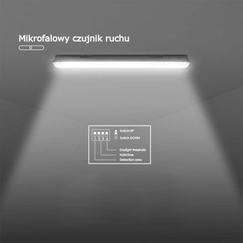 Oprawa hermetyczna LED V-TAC SAMSUNG CHIP 36W 120cm 120Lm/W ML SS clip czujnik ruchu VT-120136S 4000K 4320lm 3 lata gwarancji