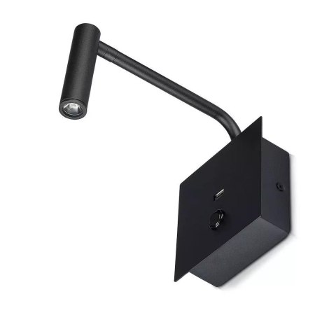 Oprawa LED V-TAC 3W kinkiet hotel łóżko USB włącznik czarny COB CREE VT-2943 3000K 150lm 3 lata gwarancji