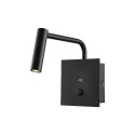 Oprawa LED V-TAC 3W kinkiet hotel łóżko USB włącznik czarny COB CREE VT-2943 3000K 150lm 3 lata gwarancji