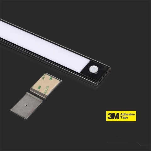 Oprawa podszafkowa V-TAC 2,5W LED czarna czujnik ruchu ładowanie USB 60cm VT-8143 3000K 260lm