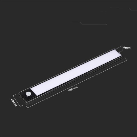 Oprawa podszafkowa V-TAC 2,5W LED czarna czujnik ruchu ładowanie USB 60cm VT-8143 3000K 260lm