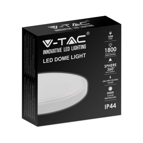 Oprawa sufitowa plafoniera V-TAC 18W LED okrągły IP44 23cm biały VT-8618W-RD 3000K 1800lm