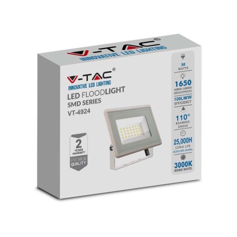 Projektor LED V-TAC 20W SMD F-class biały VT-4924-W 4000K 1650lm