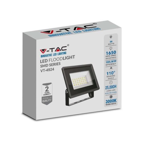Projektor LED V-TAC 20W SMD F-class czarny VT-4924-B 6500K 1650lm
