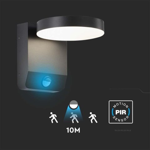 Projektor oprawa elewacyjna V-TAC 17W LED czujnik ruchu okrągła czarna IP65 VT-11020S 3000K 2520lm