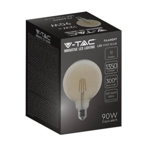 Żarówka LED V-TAC 12W filament E27 kula glob G125 bursztyn VT-2153 2200K 1350lm