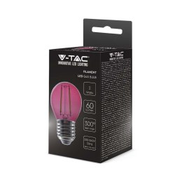 Żarówka LED V-TAC 2W filament E27 kulka G45 kolor VT-2132 Kolor Różowy 60lm
