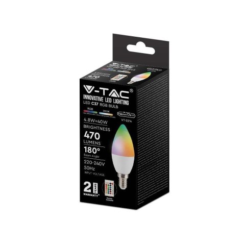 Żarówka LED V-TAC 4,8W E14 świeczka pilot VT-2214-N-1 RGB+4000K 320lm