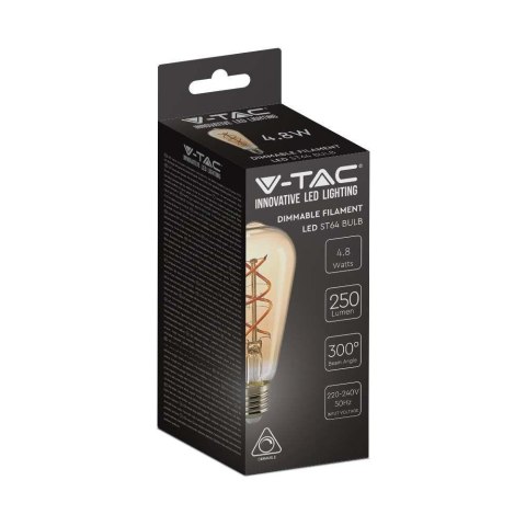 Żarówka LED V-TAC 4,8W E27 filament bursztyn vintage ST64 ściemnialna VT-2065 2200K 250lm