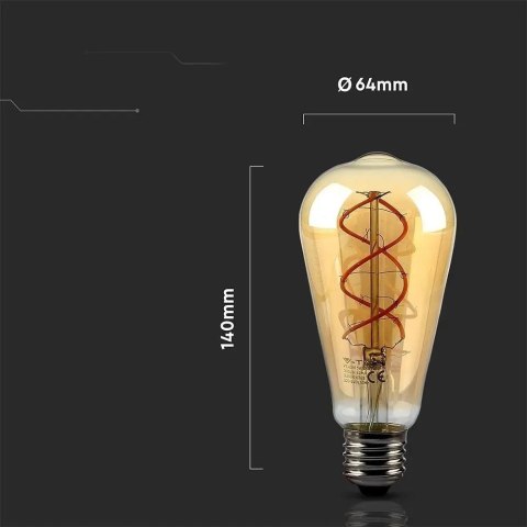 Żarówka LED V-TAC 4,8W E27 filament złota vintage ST64 64x143mm VT-2065-N 1800K 300lm