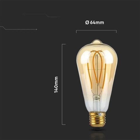Żarówka LED V-TAC 4,8W E27 filament złota vintage ST64 64x143mm VT-2066-N 1800K 300lm