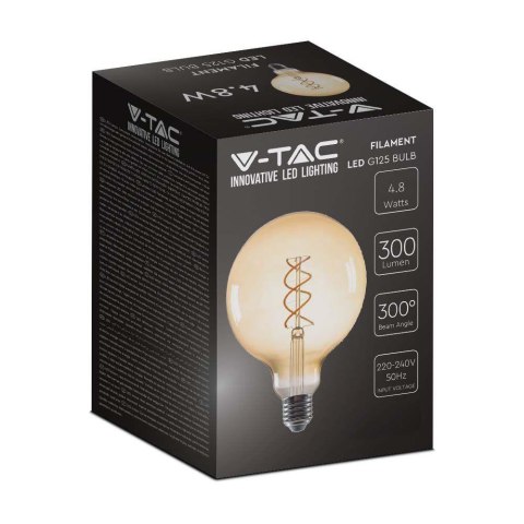 Żarówka LED V-TAC 4,8W filament E27 kula glob G125 bursztyn 125x173mm VT-2085 2200K 300lm