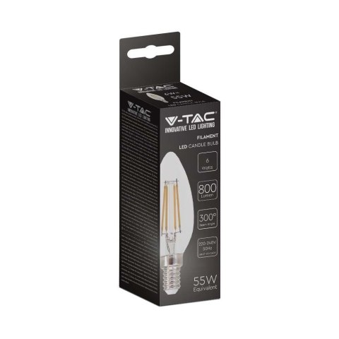 Żarówka LED V-TAC 6W filament E14 świeczka 130Lm/W VT-2327 6400K 800lm