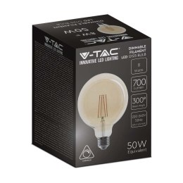 Żarówka LED V-TAC 8W filament E27 kula glob G125 bursztyn ściemnialna 125x173mm VT-2018 2200K 700lm