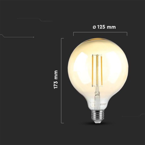 Żarówka LED V-TAC 8W filament E27 kula glob G125 bursztyn ściemnialna 125x173mm VT-2018 2200K 700lm